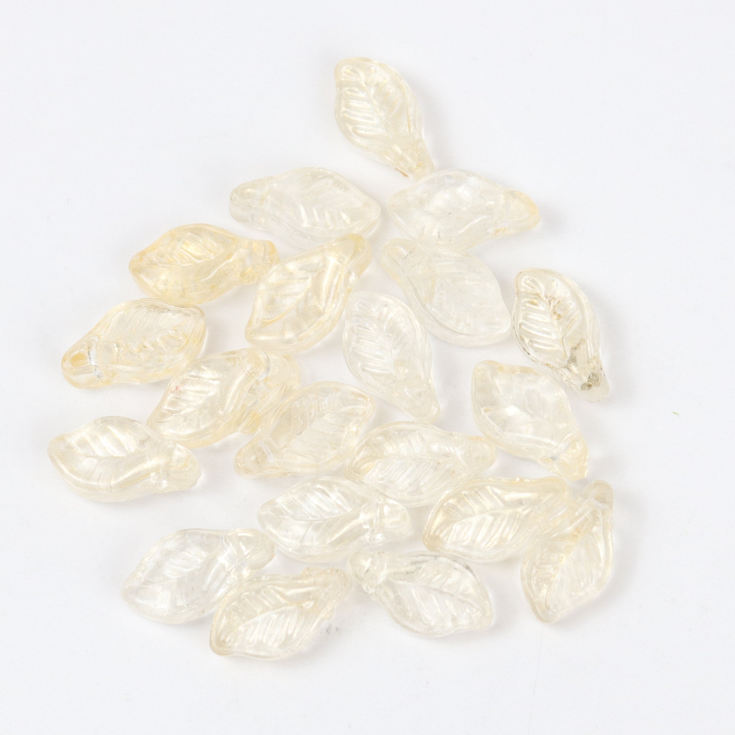 12x7mm Light Yellow Glass Leaf 20-Bead Pack $3.00