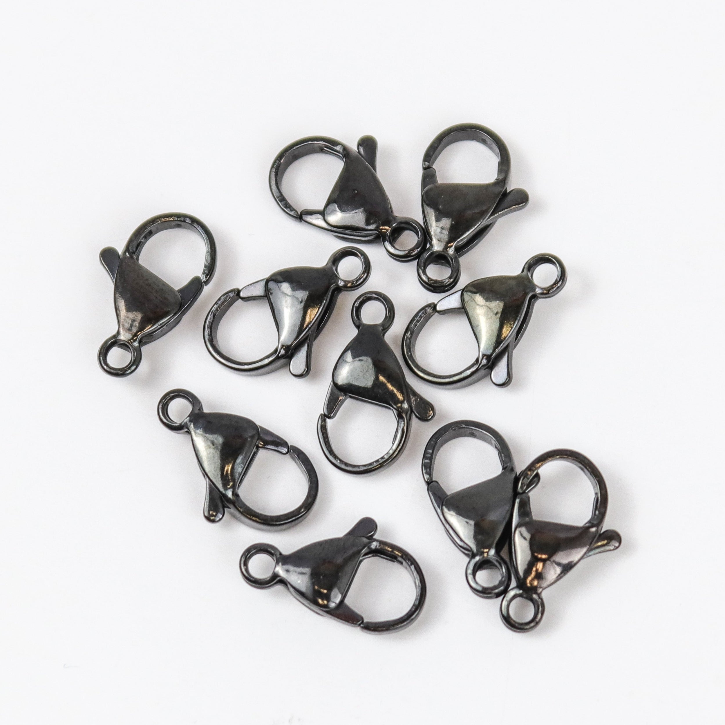 15mm Black Stainless Steel Lobster Clasp Pack (10 Clasps) $4.50