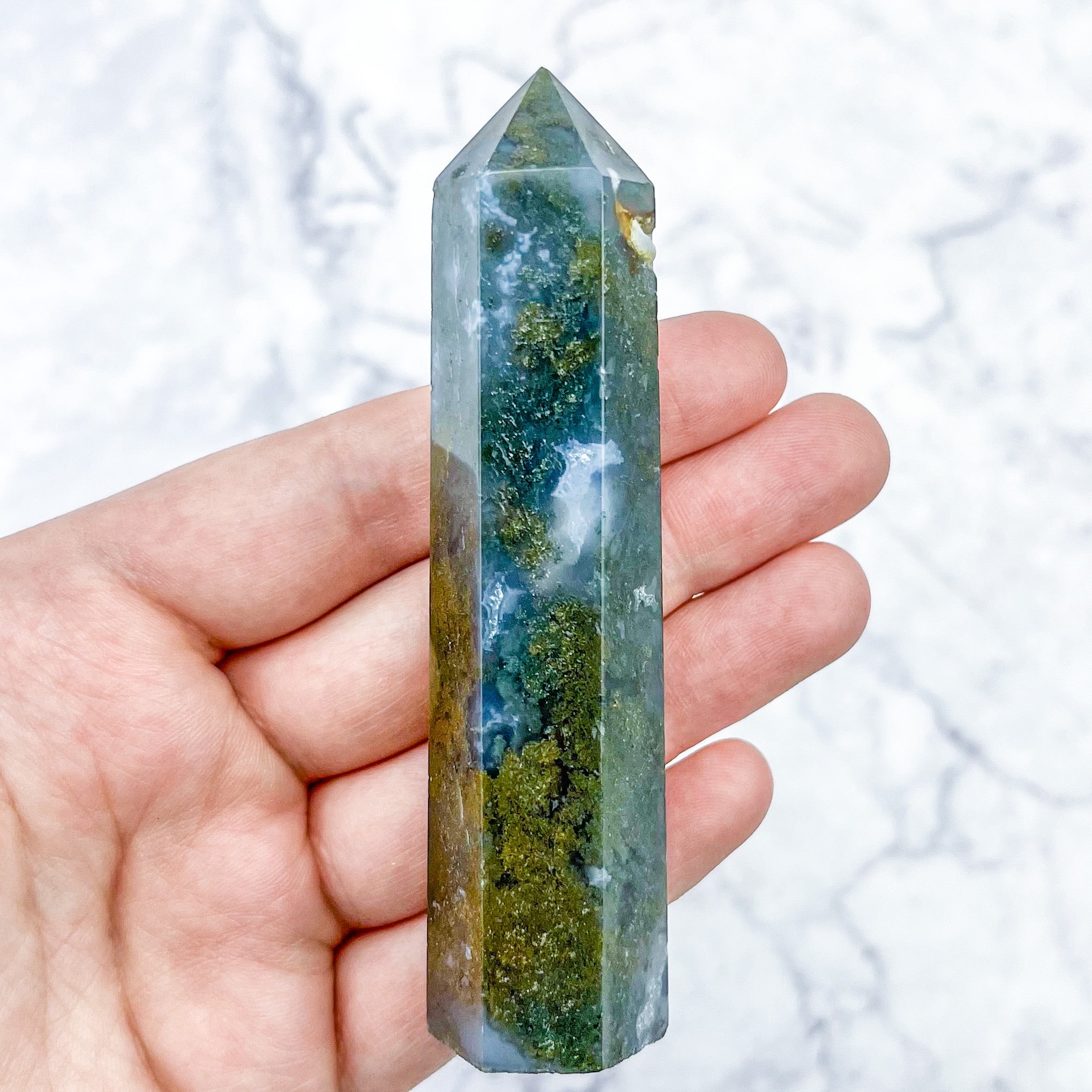 3.75 Inch Moss Agate Tower W15