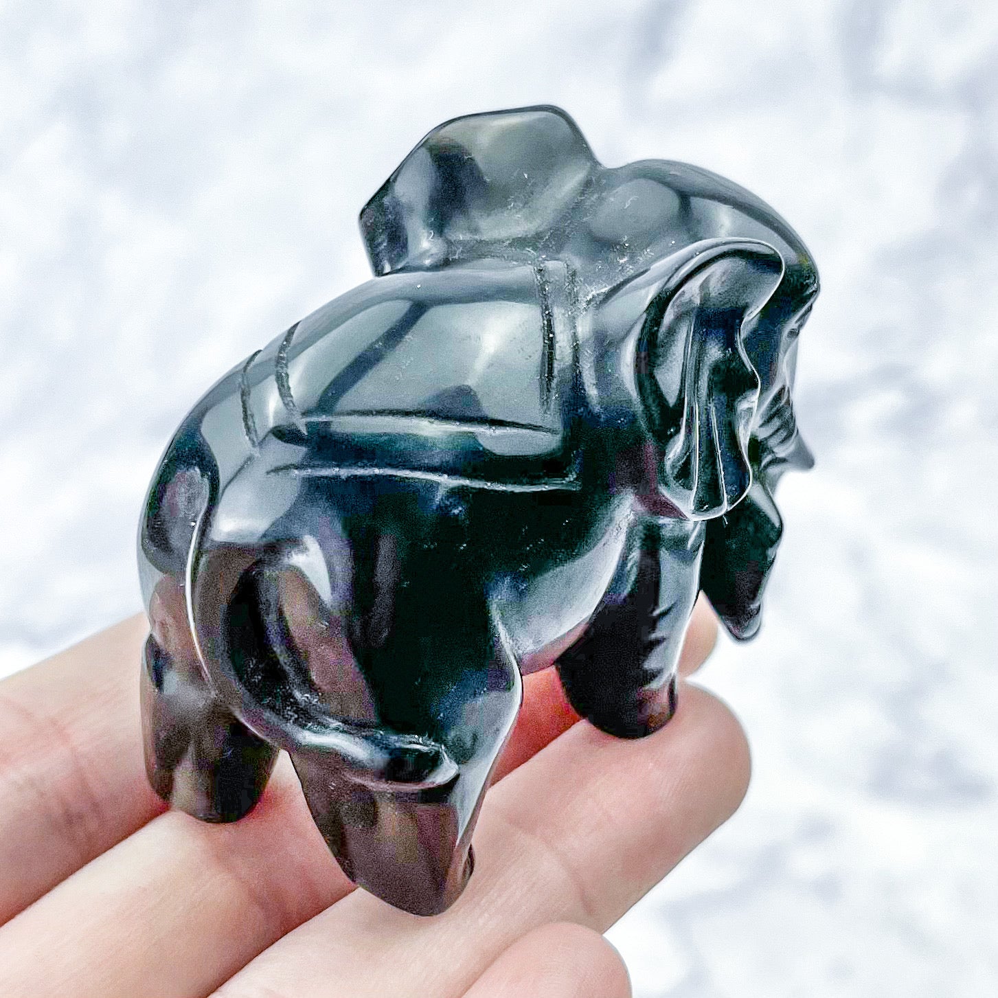 2.5 Inch Obsidian Elephant Carving E38