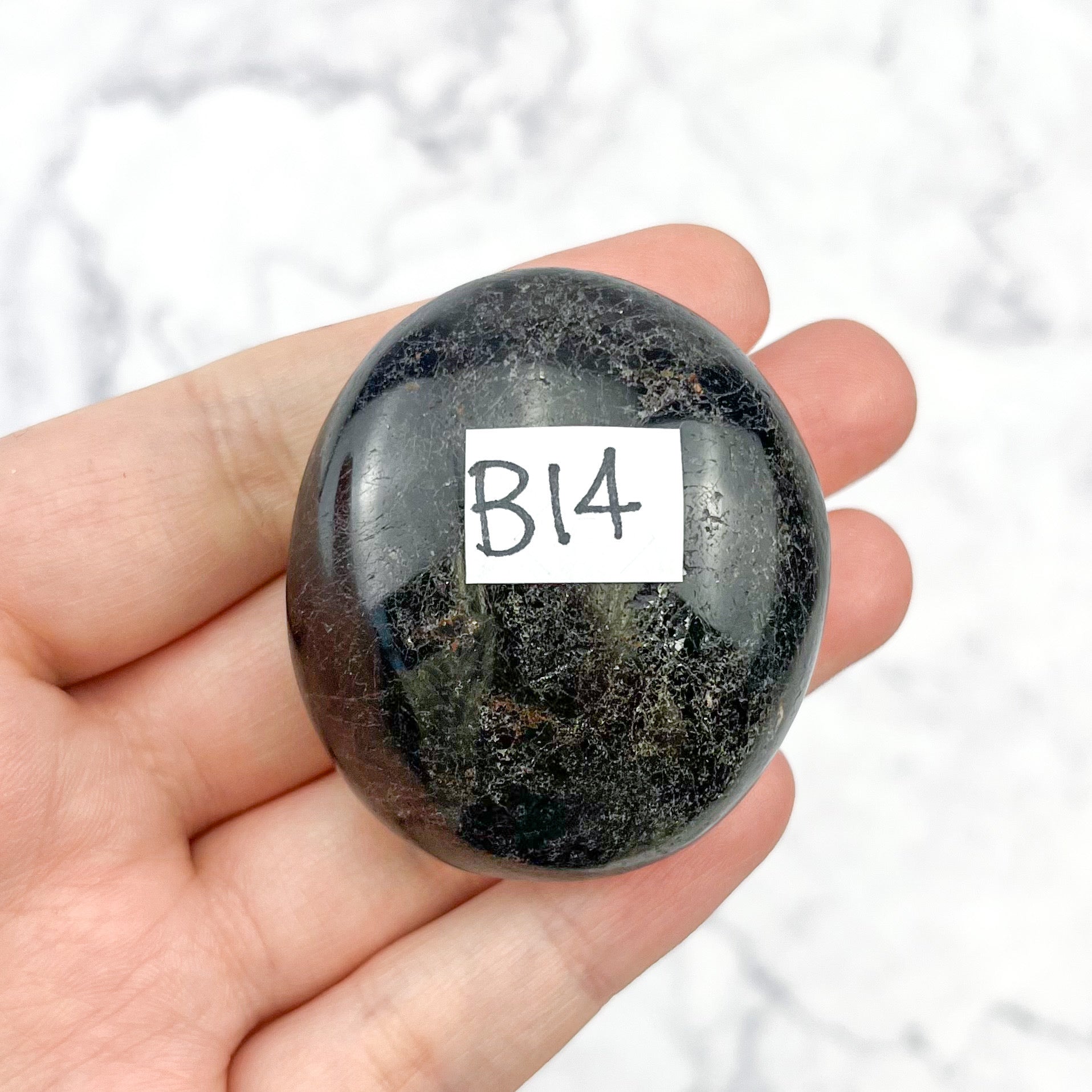 1.75 Inch Black Tourmaline Palmstone B14