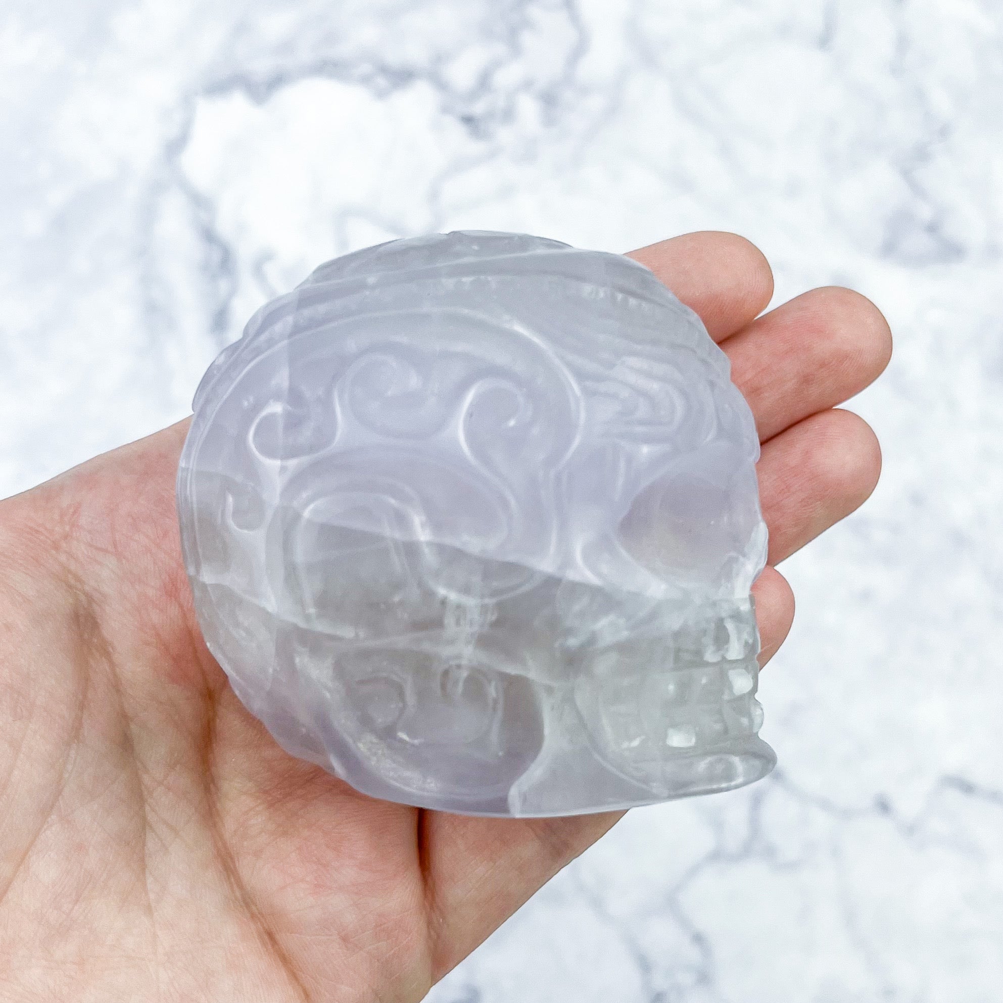 2.25 Inch Fluorite Filigree Skull Carving G68