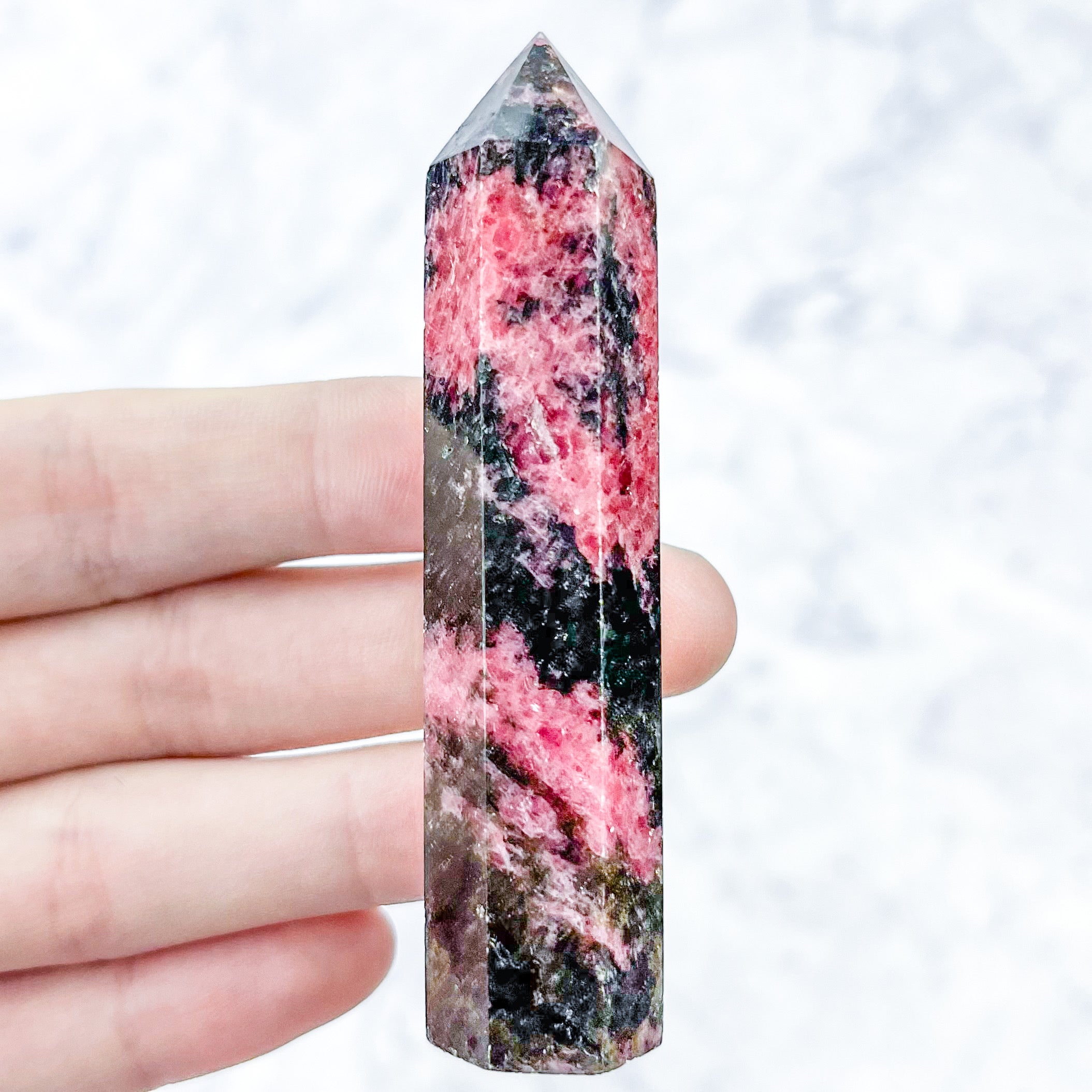 3 Inch Icy Rhodonite Tower B15