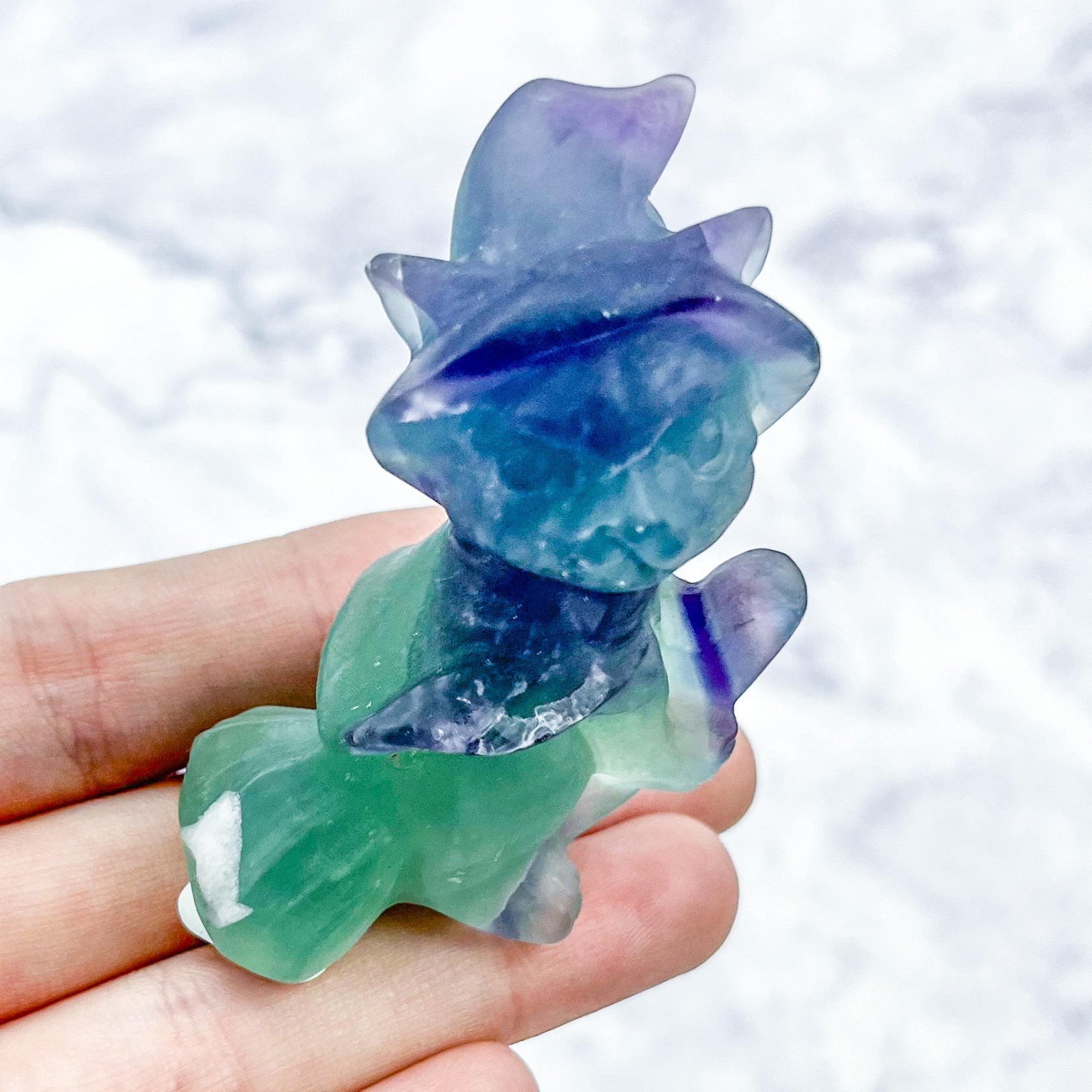 2.25 Inch Rainbow Fluorite Cat on Broom Carving P32