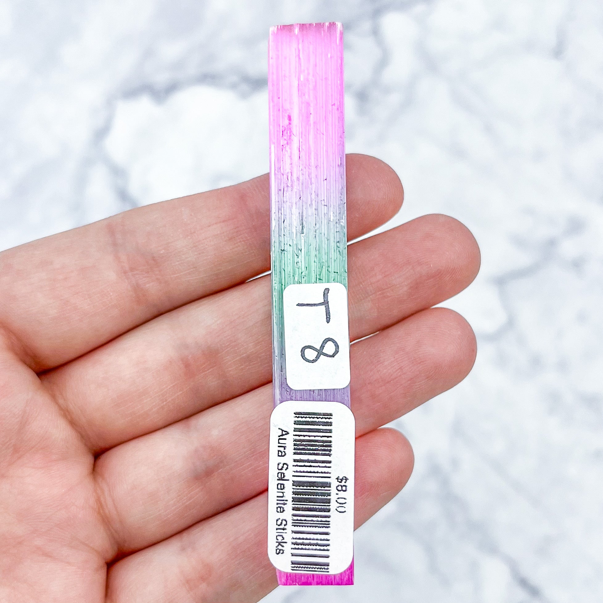 3.75 Inch Aura Selenite Stick T8