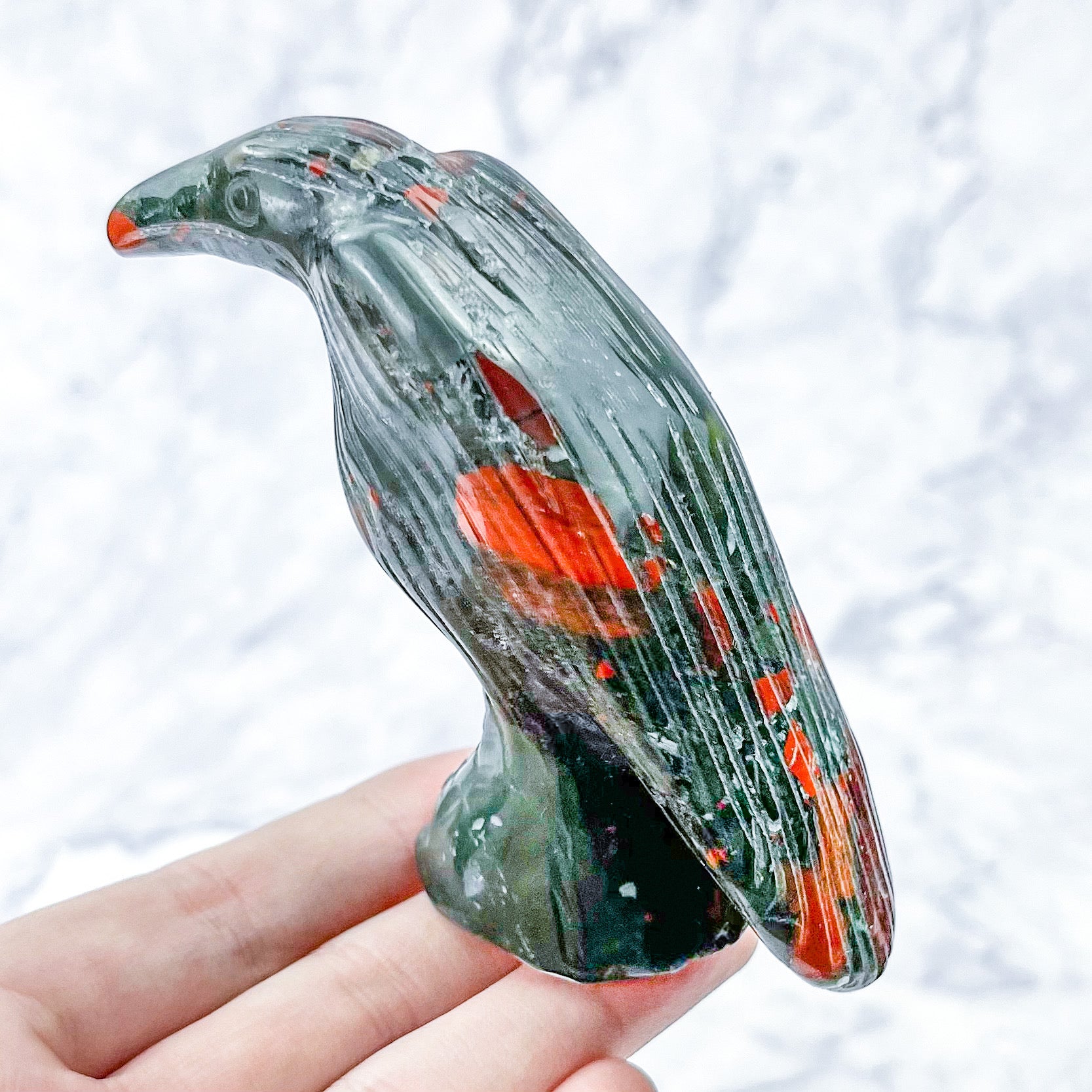 3 Inch African Bloodstone Raven Carving W58