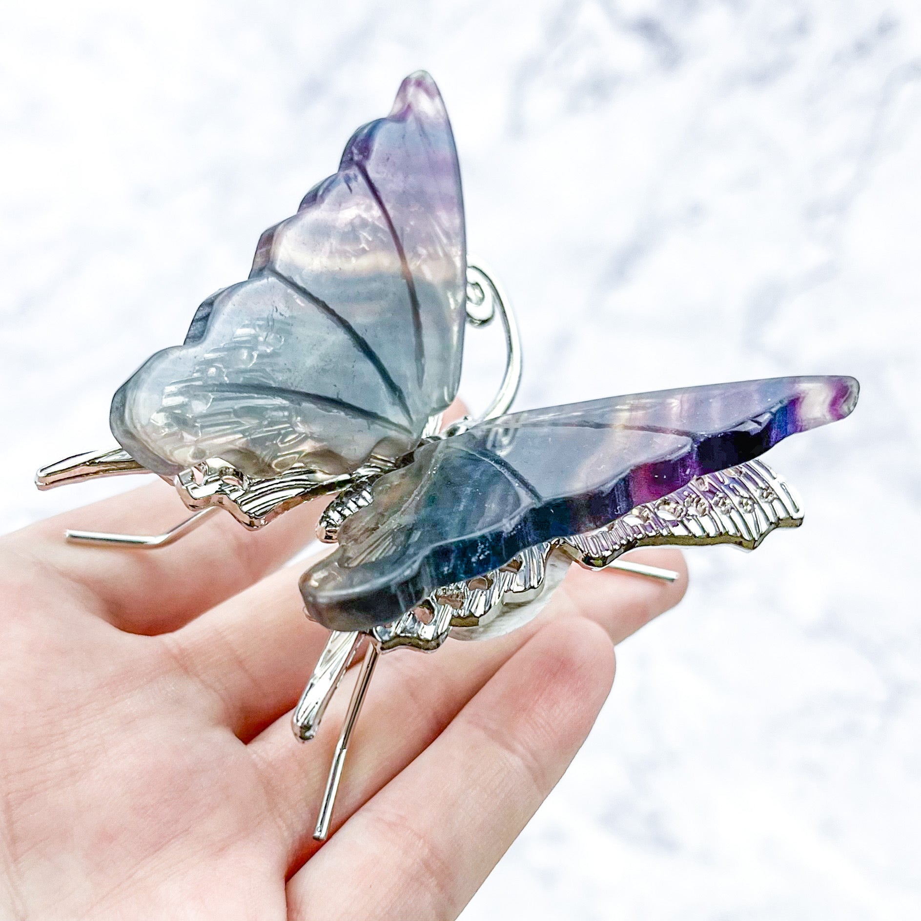 2.5 Inch Rainbow Fluorite Butterfly Wings on Stand H54