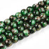 8mm Gold Mosaic Painted Green Glass Bead Strand N6