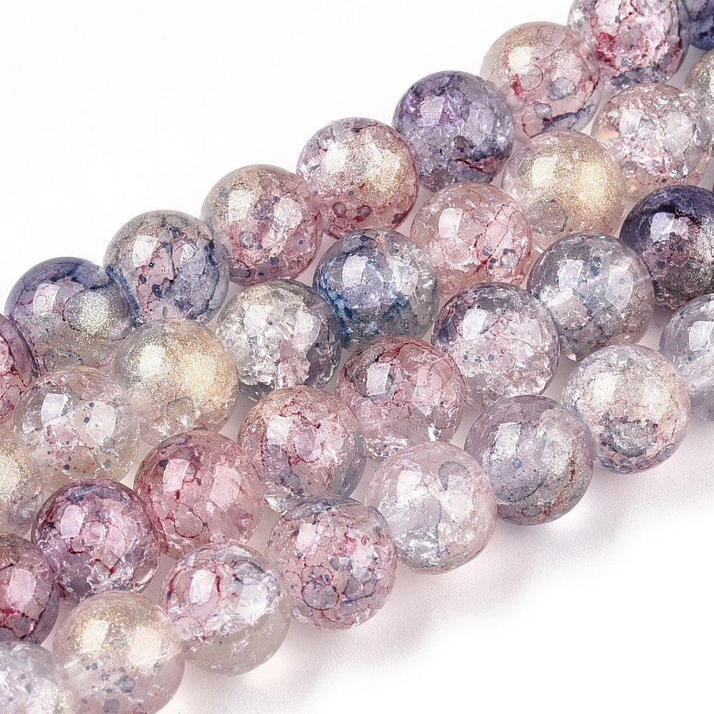 8mm Unicorn Crackle Glass with Gold Powder Bead Strand J6
