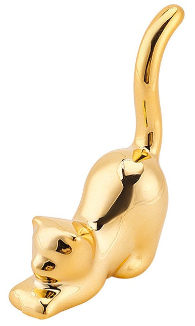3.5-Inch Gold Porcelain Stretching Cat B8
