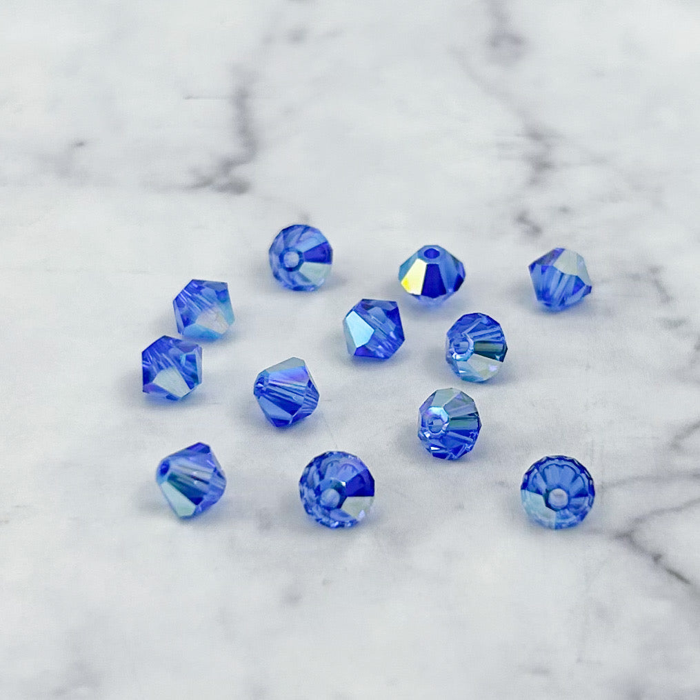 4mm Swarovski Sapphire Aura Plated Blue Bead Pack Blue (12 Beads)
