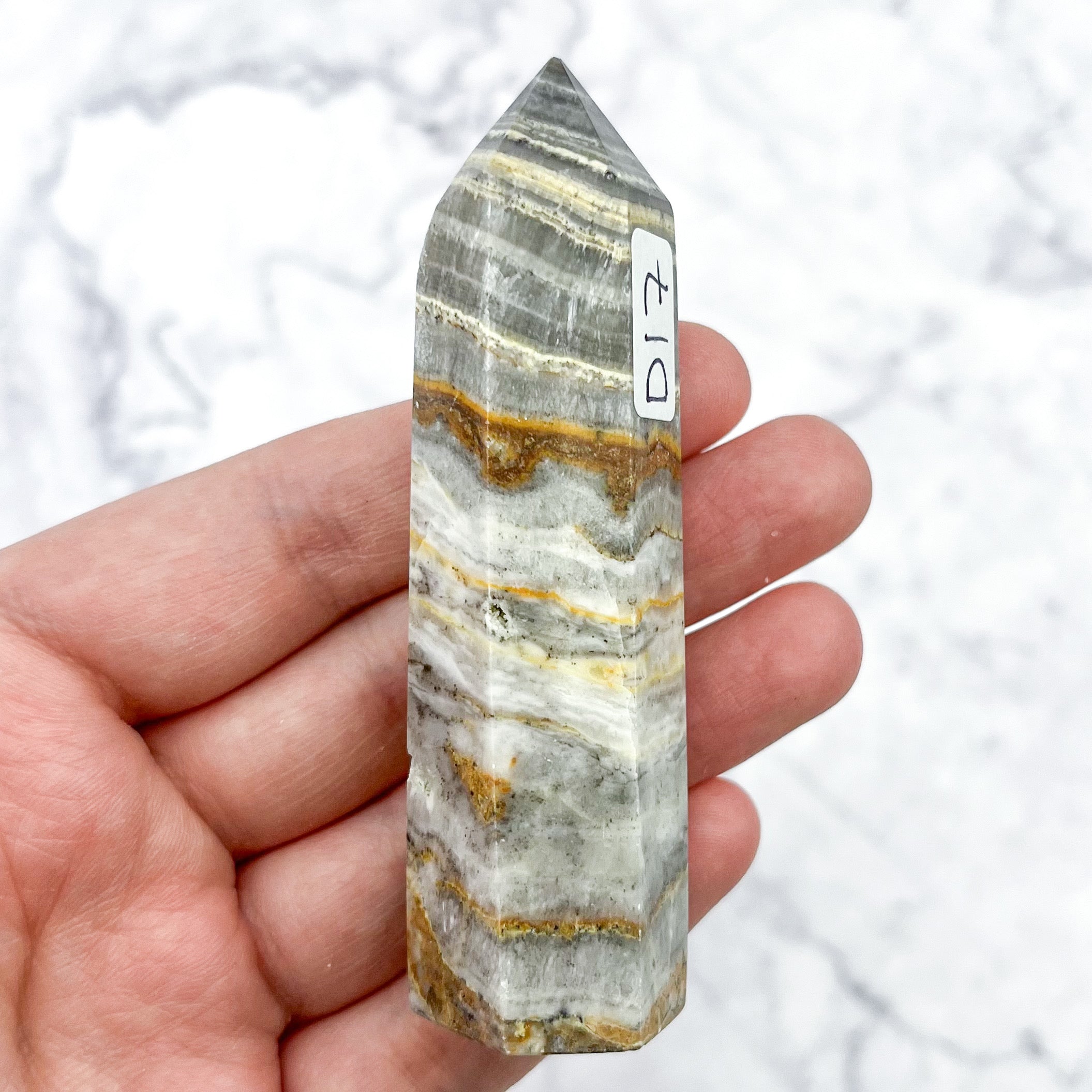 3.25 Inch Crazy Lace Agate Tower D17
