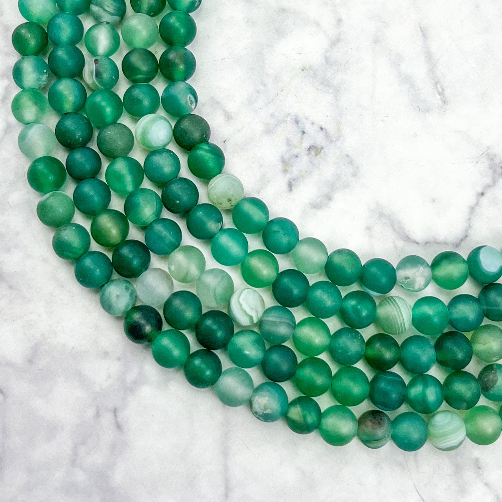 6mm Frosted Green Banded Agate Bead Strand