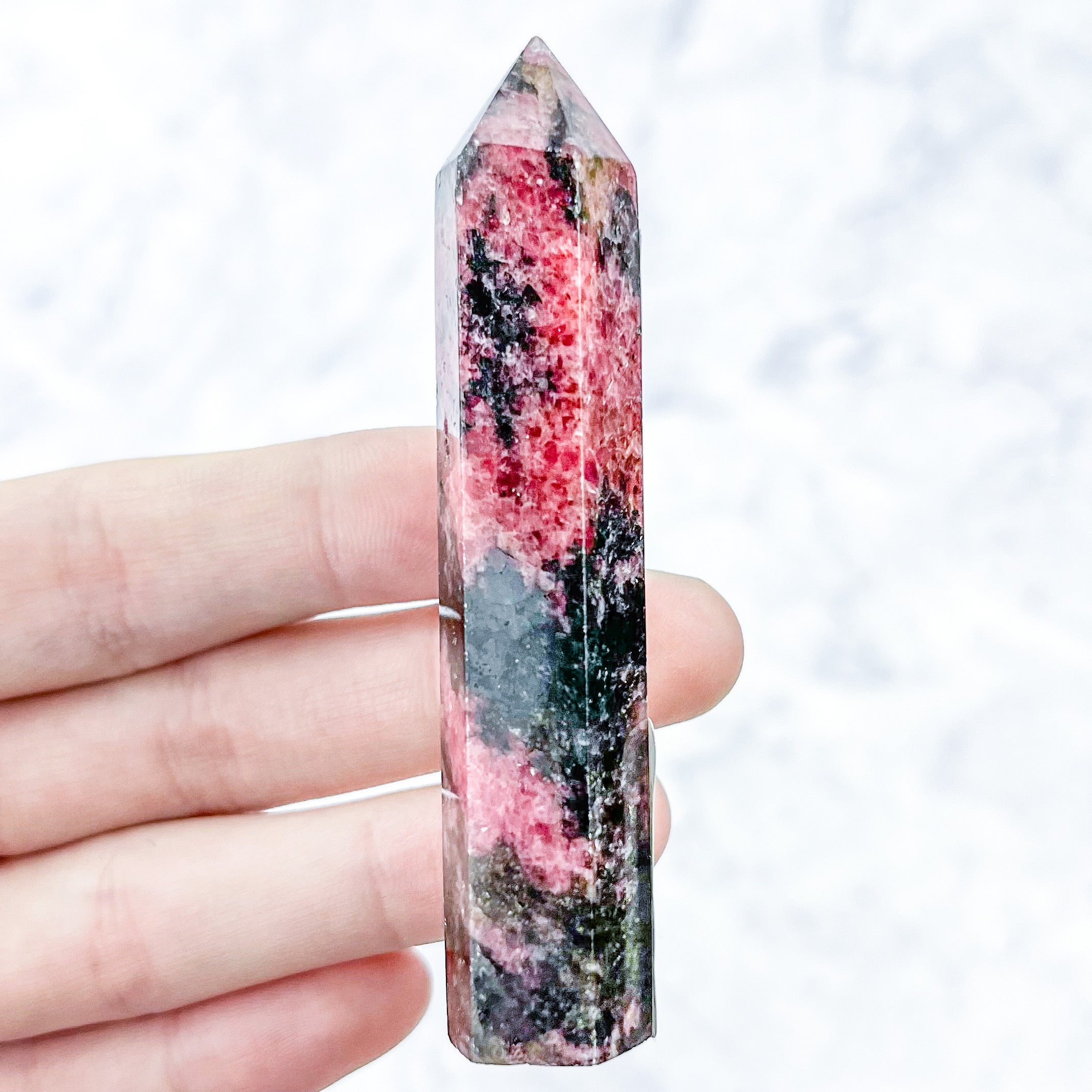 3 Inch Icy Rhodonite Tower B15