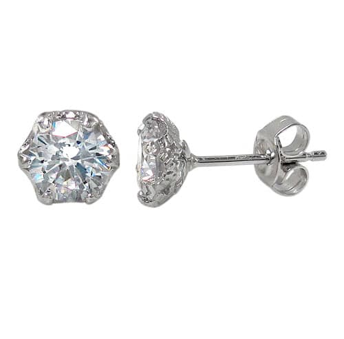 7mm Sterling Silver and Cubic Zirconia Hexagon Stud Earrings E18