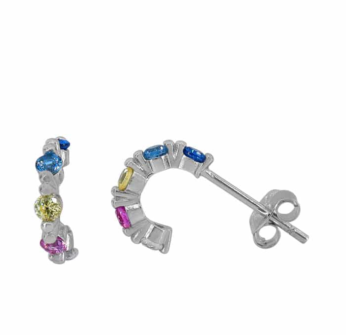 9mm Sterling Silver and Cubic Zirconia Multicolour Stud Earrings J24