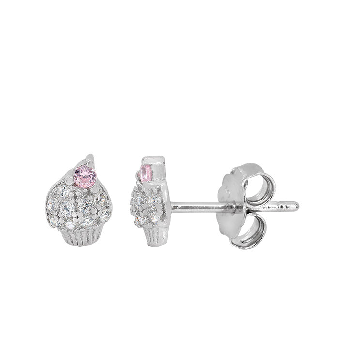 6mm Sterling Silver and Cubic Zirconia Cupcake Stud Earrings C14