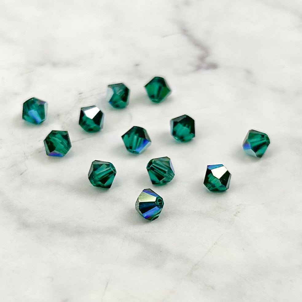 4mm Swarovski Emerald Aura Plated Green / Blue Bead Pack (12 Beads)