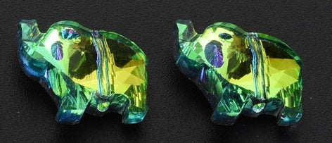 13mm Faceted Green AB Crystal Elephant Bead V2