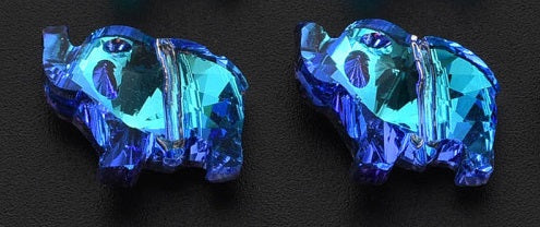 13mm Faceted Blue AB Crystal Elephant Bead W2