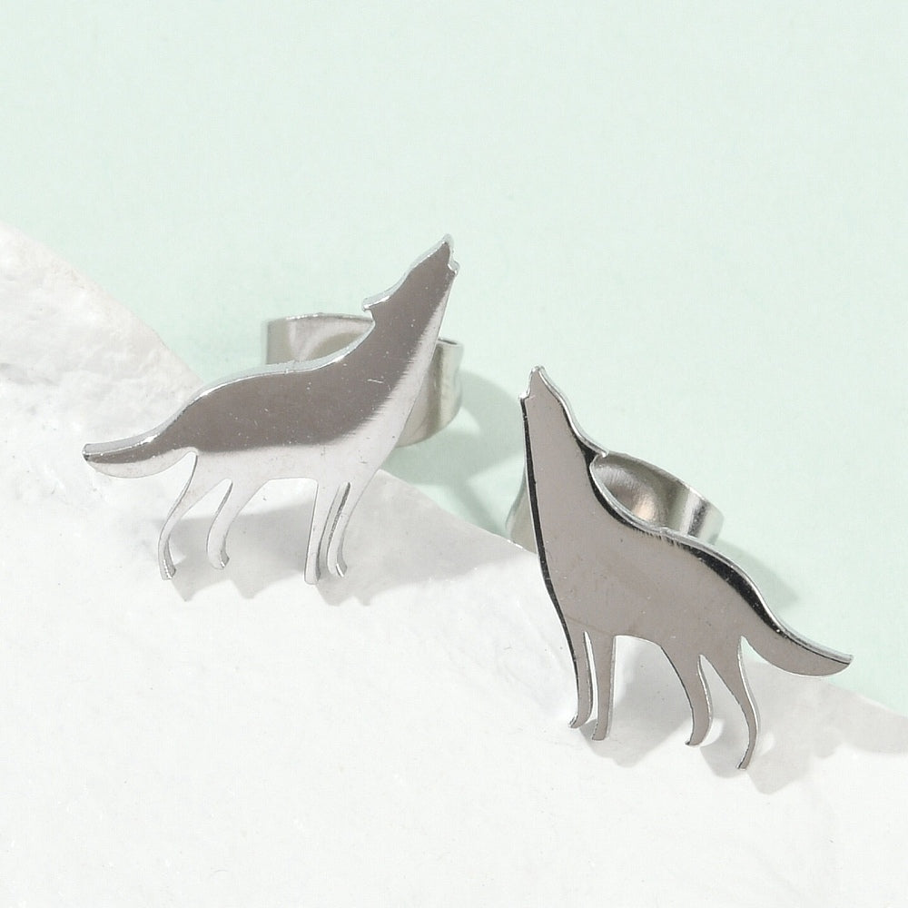 11mm Stainless Steel Howling Wolf Stud Earrings Y12