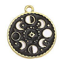 23mm Gold and Black Moon Phases Charm P3