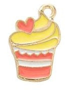 18mm Pink and Yellow Cupcake with Heart Charm J2