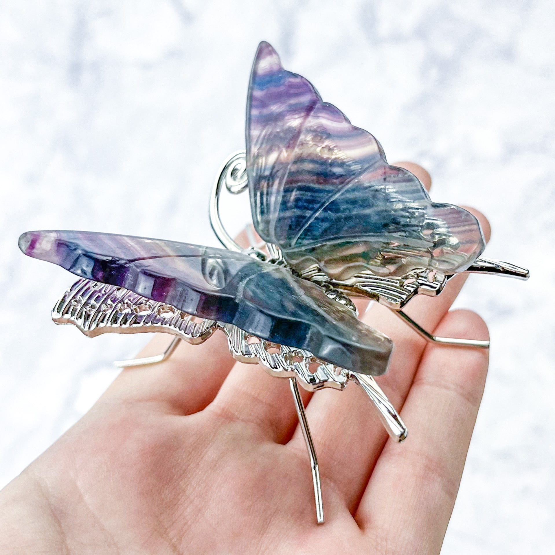 2.5 Inch Rainbow Fluorite Butterfly Wings on Stand H54