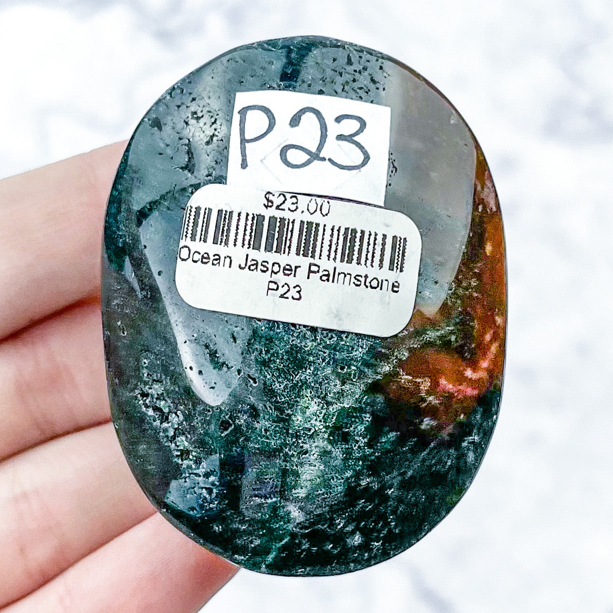 2.25 Inch Ocean Jasper Palmstone P23