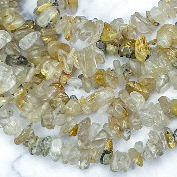 Gold Rutilated Quartz Chip Bead Strand