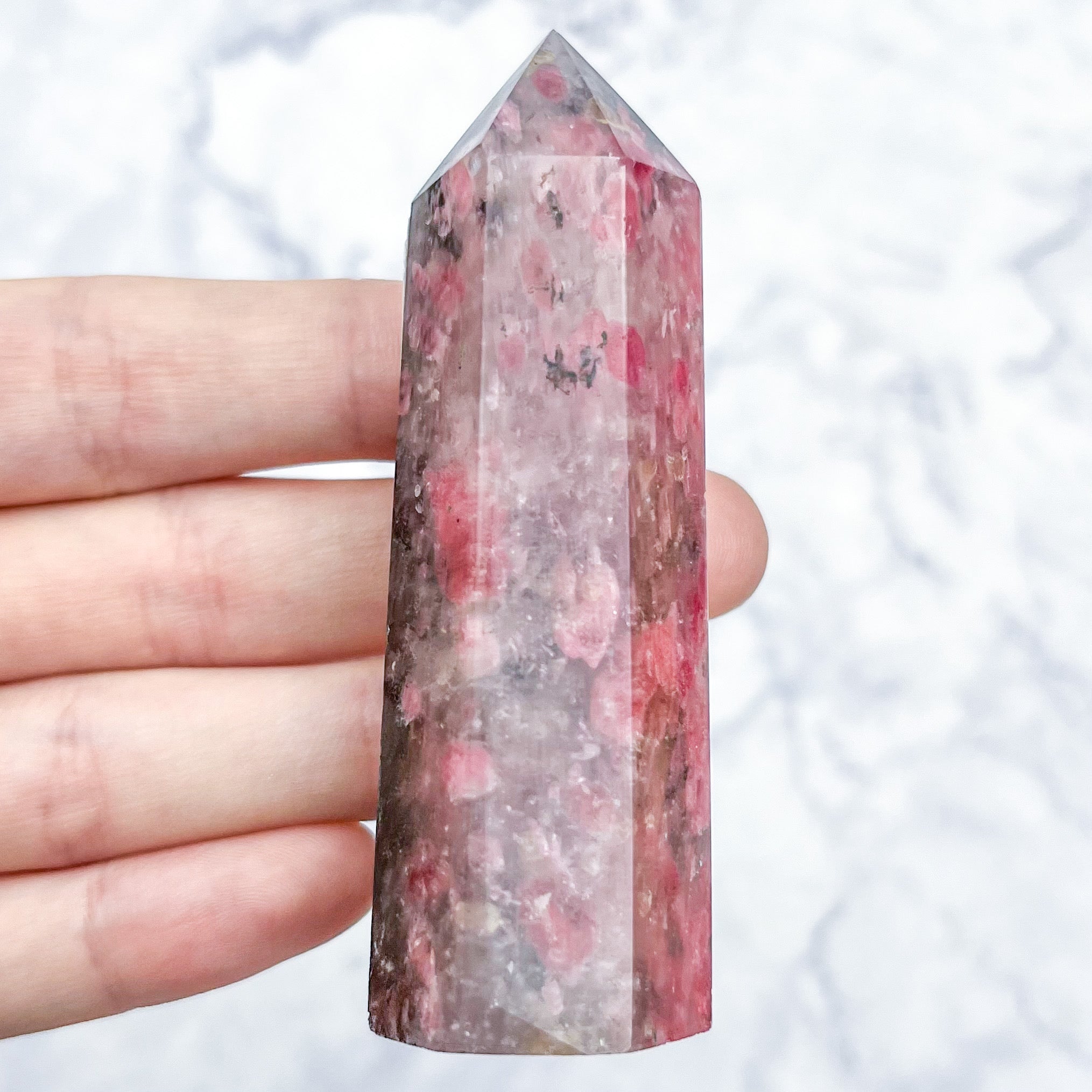 3 Inch Icy Rhodonite Tower W15