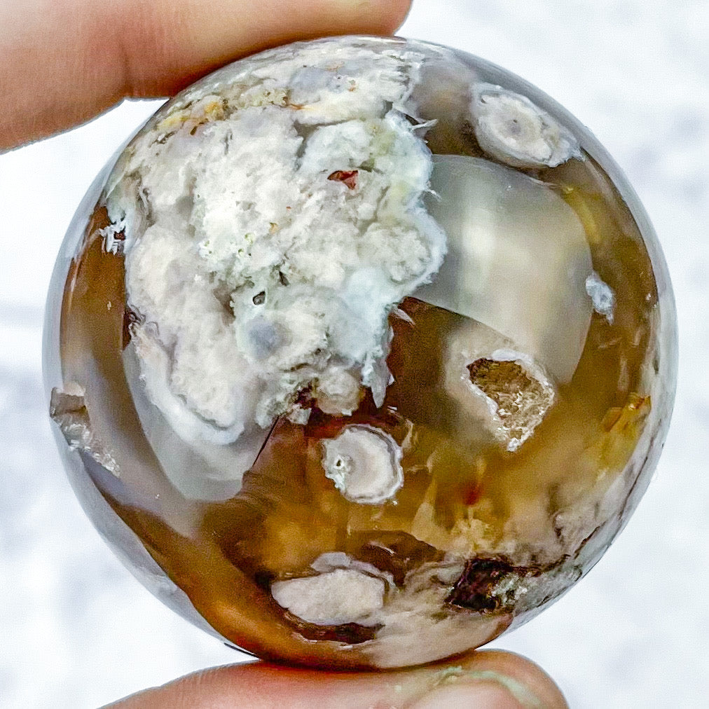 1.75 Inch Black Flower Agate Sphere D38