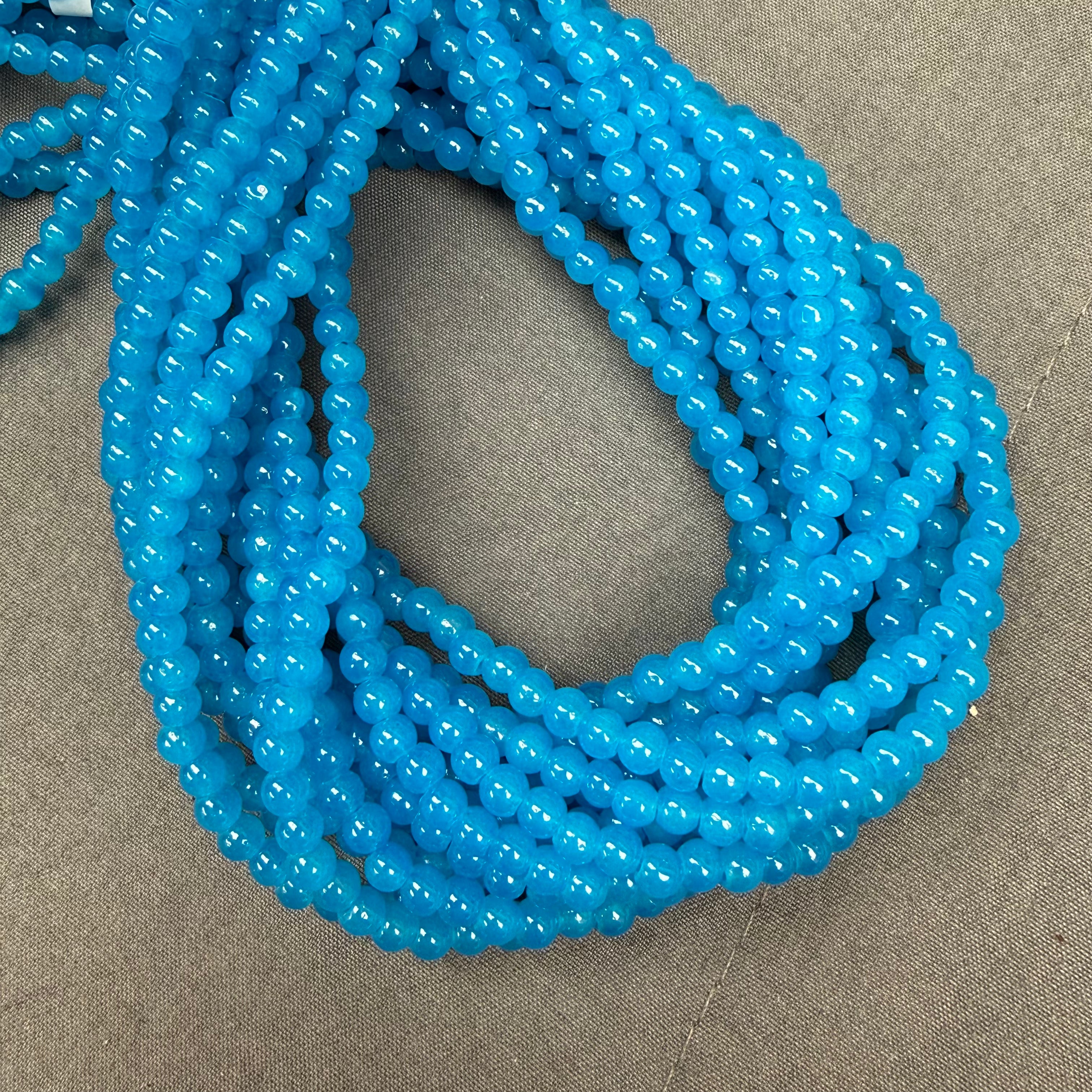 4mm Ocean Blue Glass Bead Strand 31" Loop $6.00