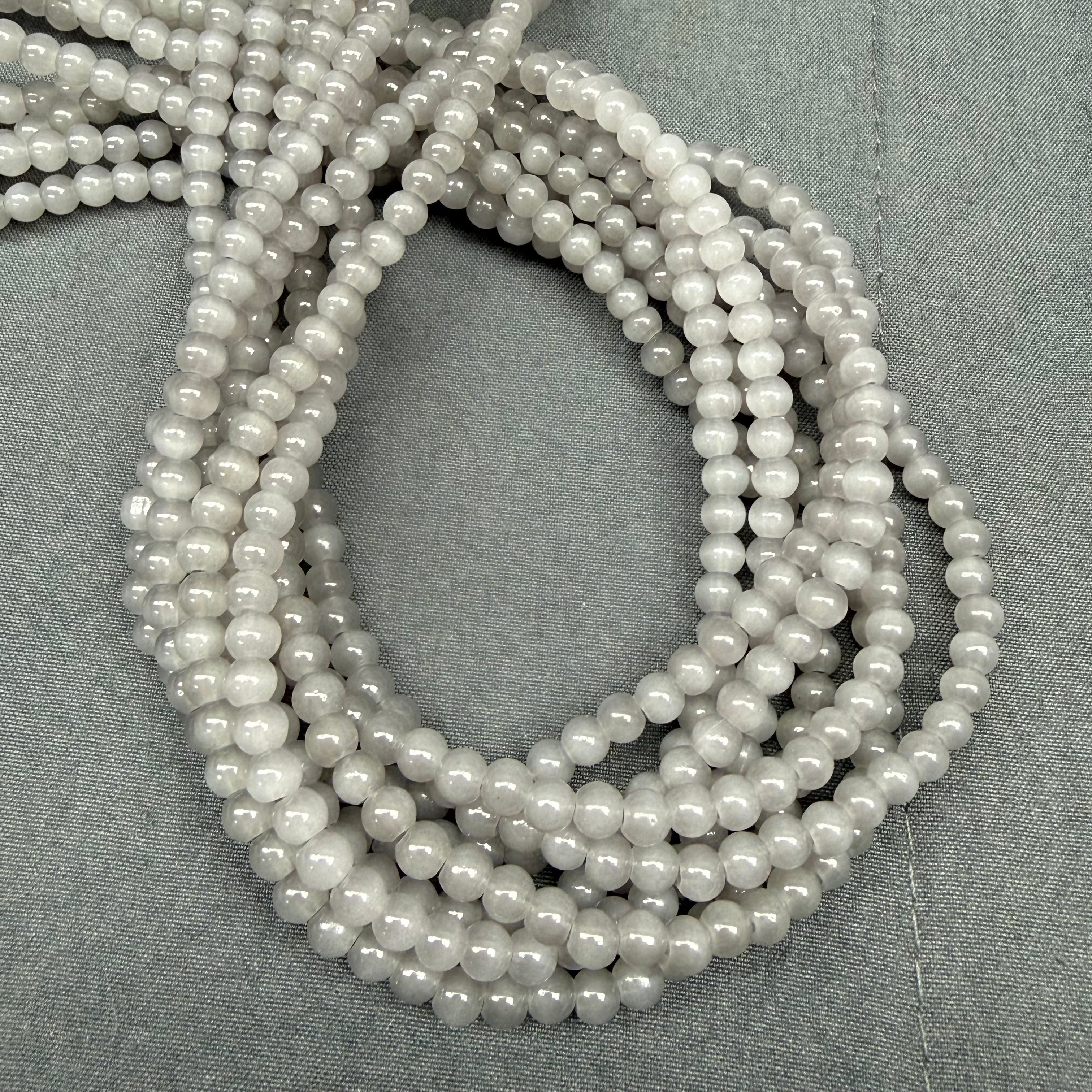 4mm Grey Glass Bead Strand 31" Loop $6.00