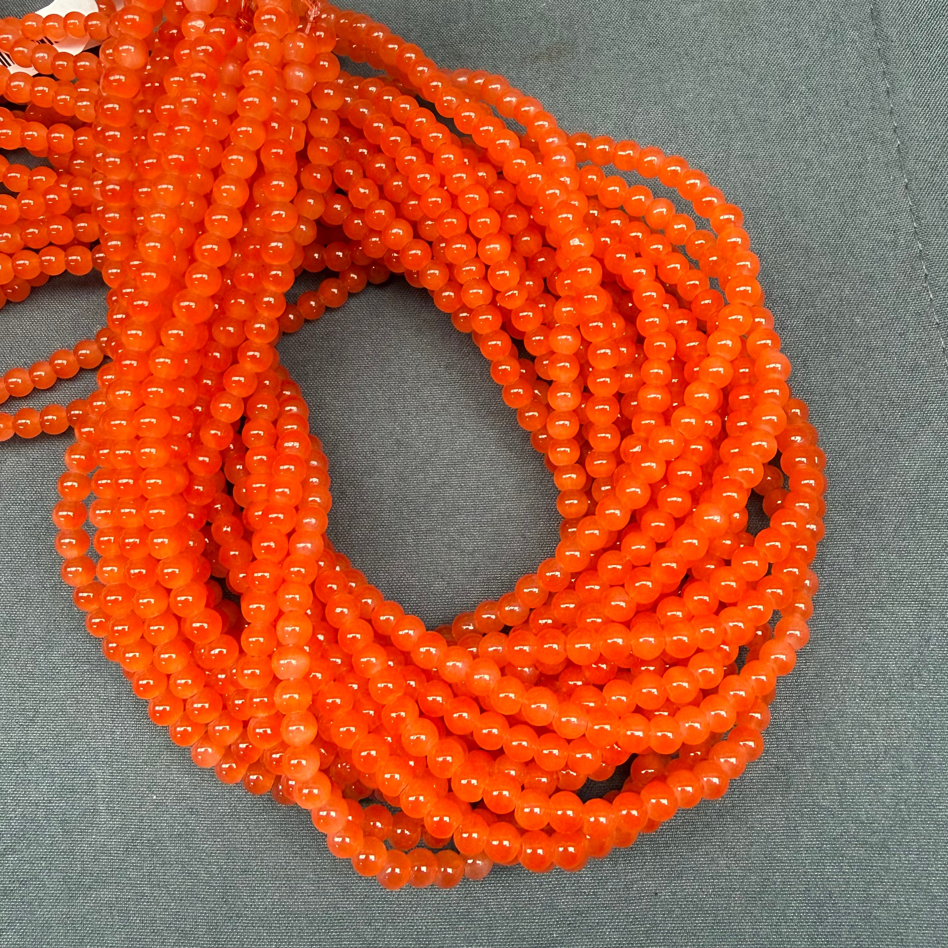 4mm Orange Glass Bead Strand 31" Loop $6.00