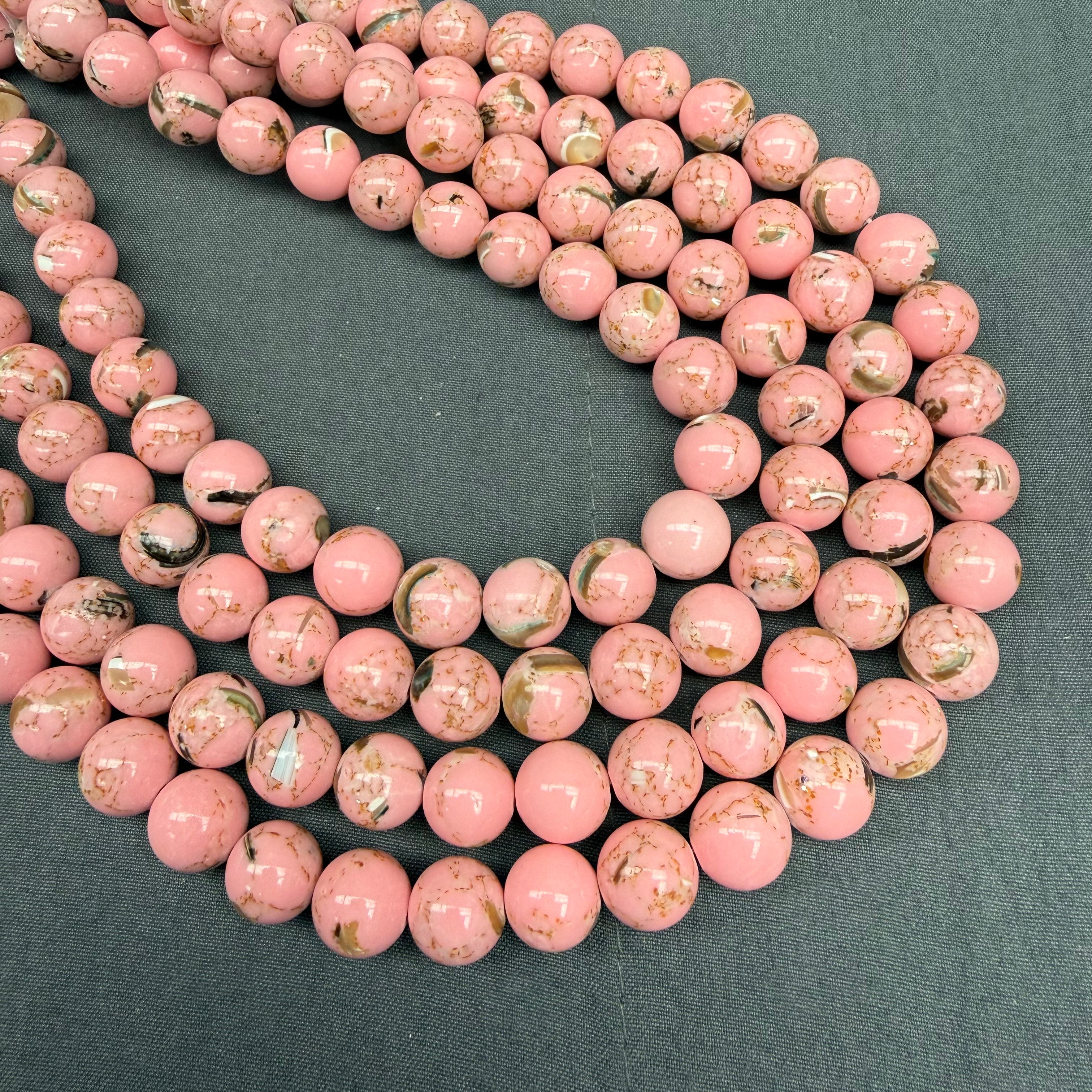 10mm Dyed Pink Howlite Shell Composite Bead Strand