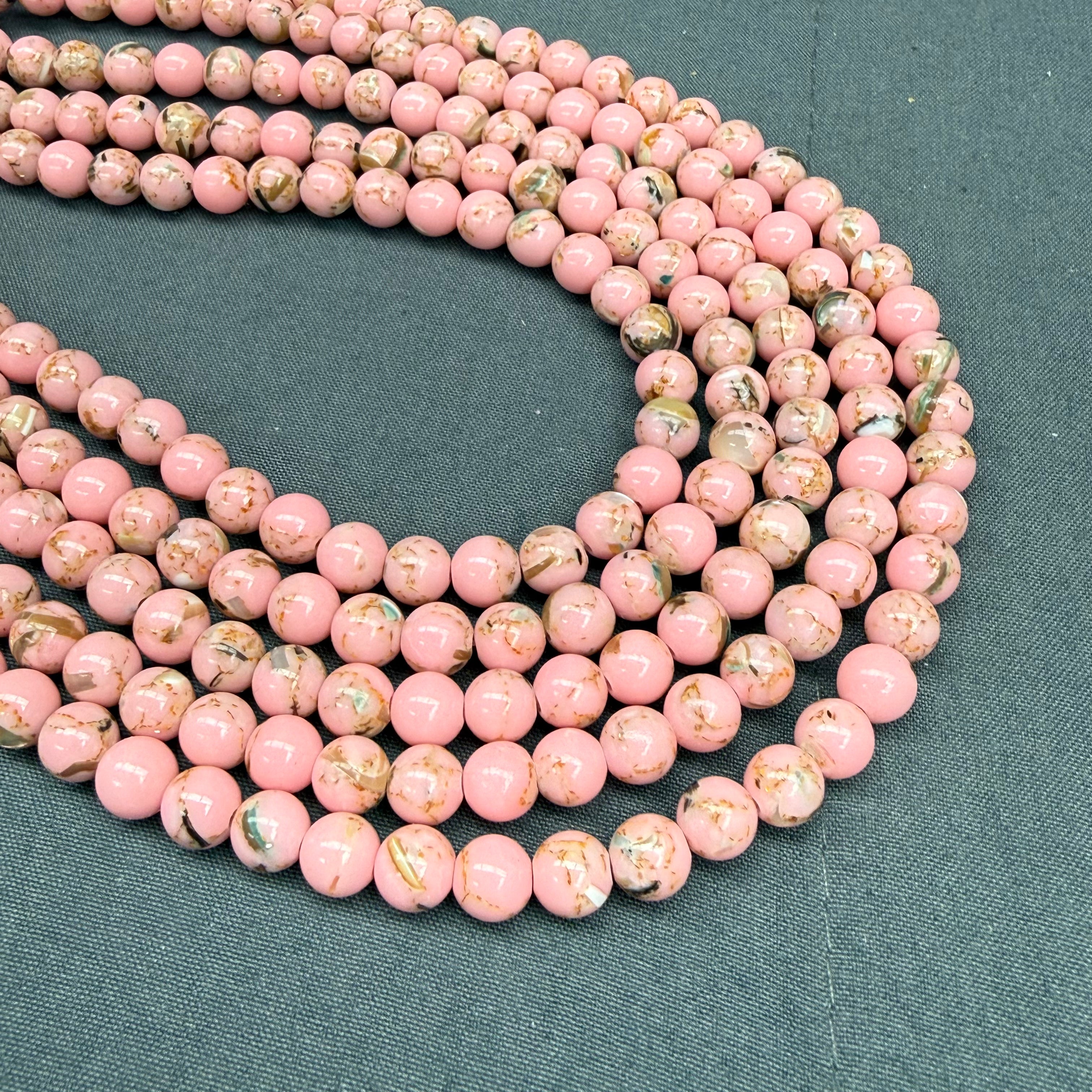10mm Dyed Pink Howlite Shell Composite Bead Strand