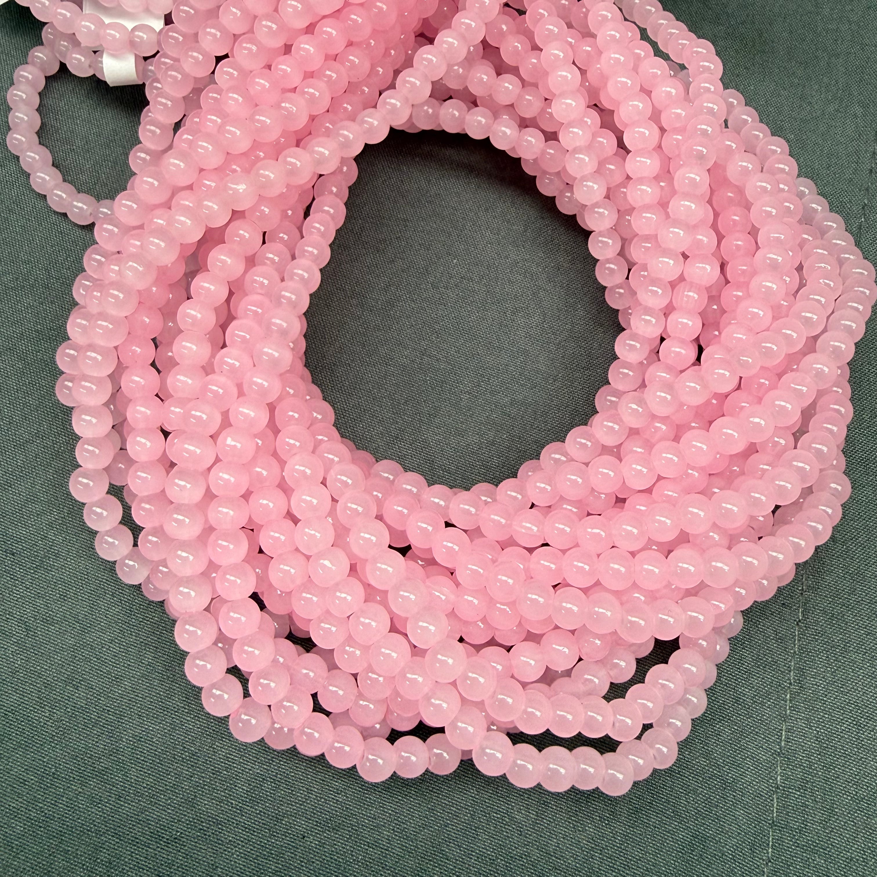 4mm Baby Pink Glass Bead Strand 31" Loop $6.00