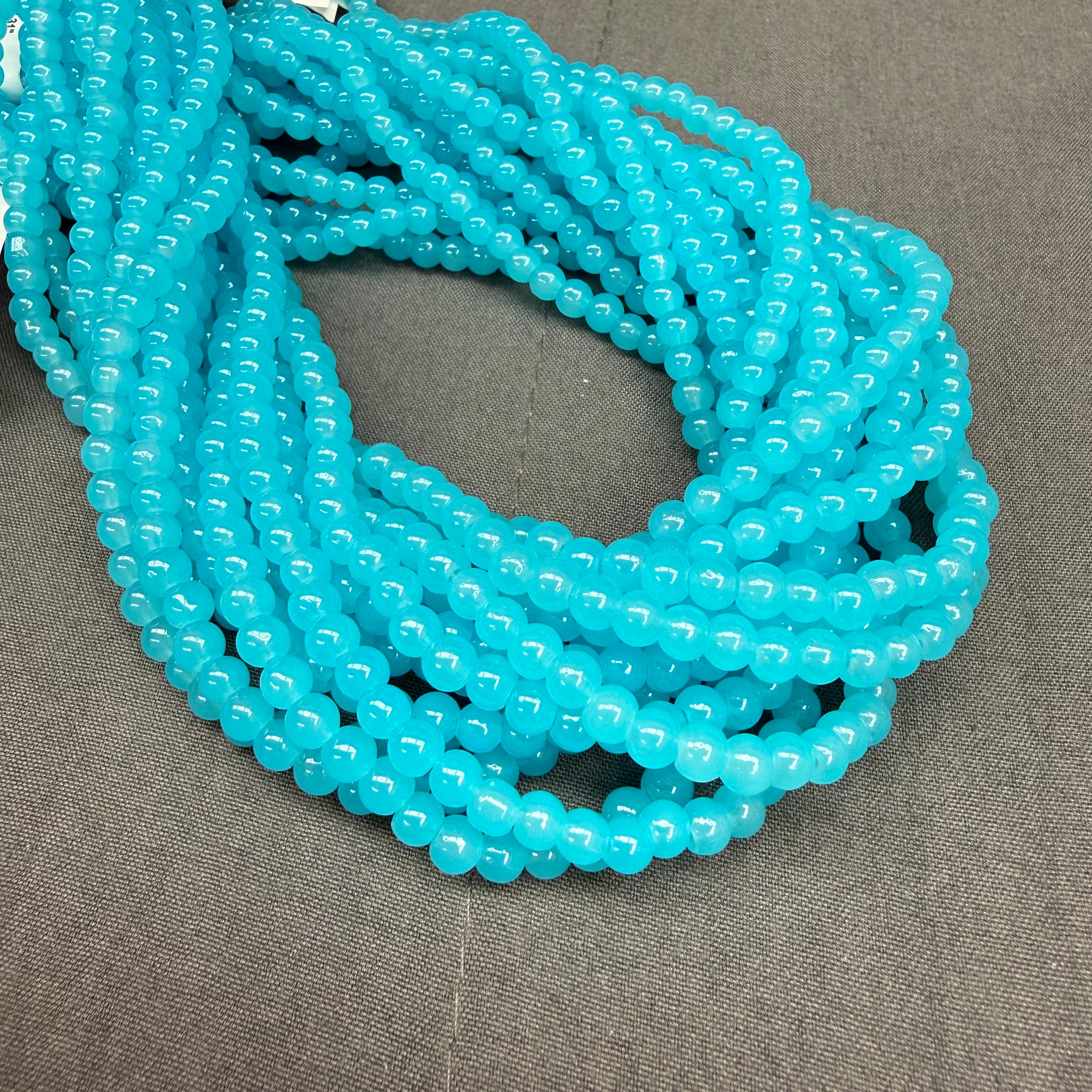 4mm Caribbean Blue Glass Bead Strand 31" Loop $6.00