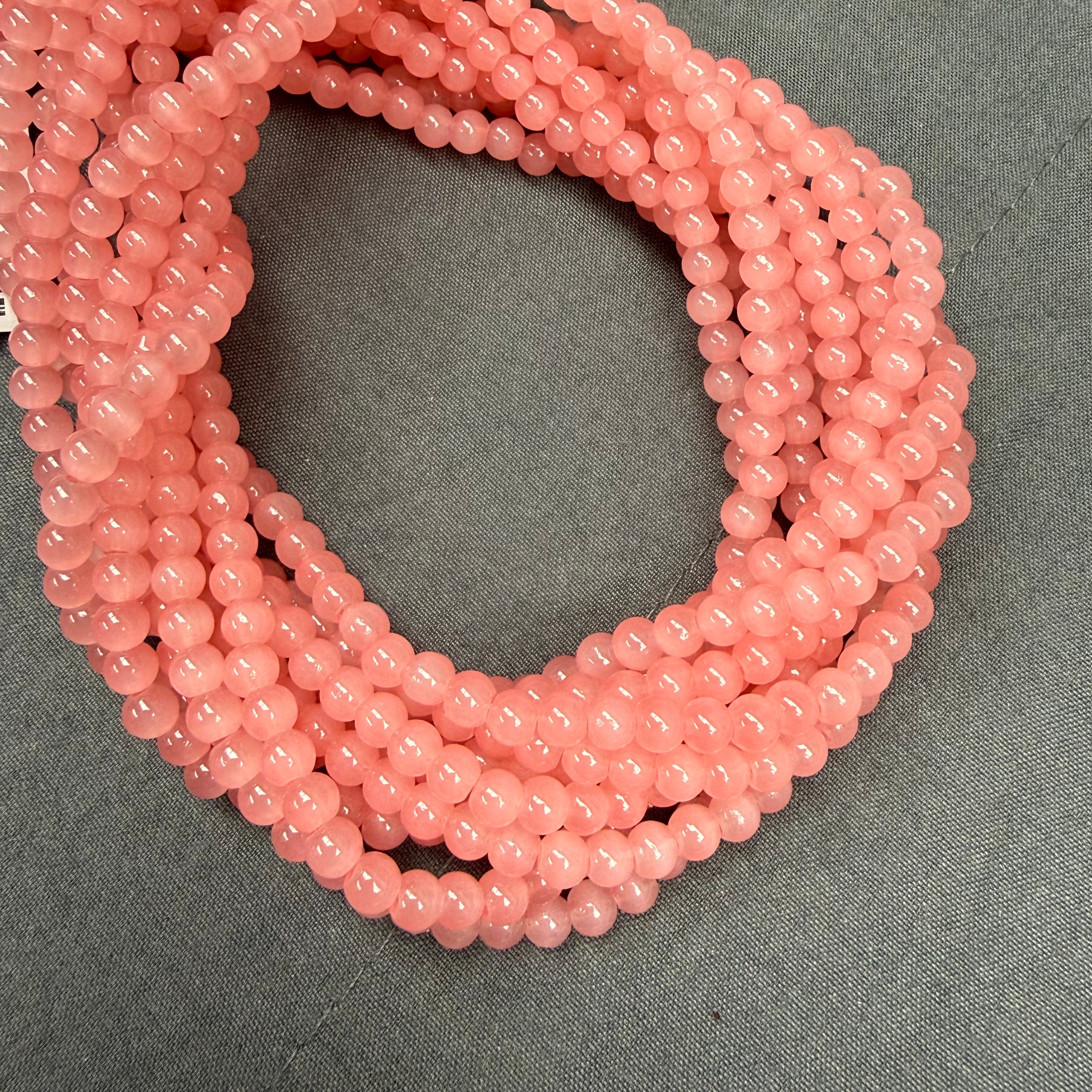4mm Peach Glass Bead Strand 31" Loop $6.00