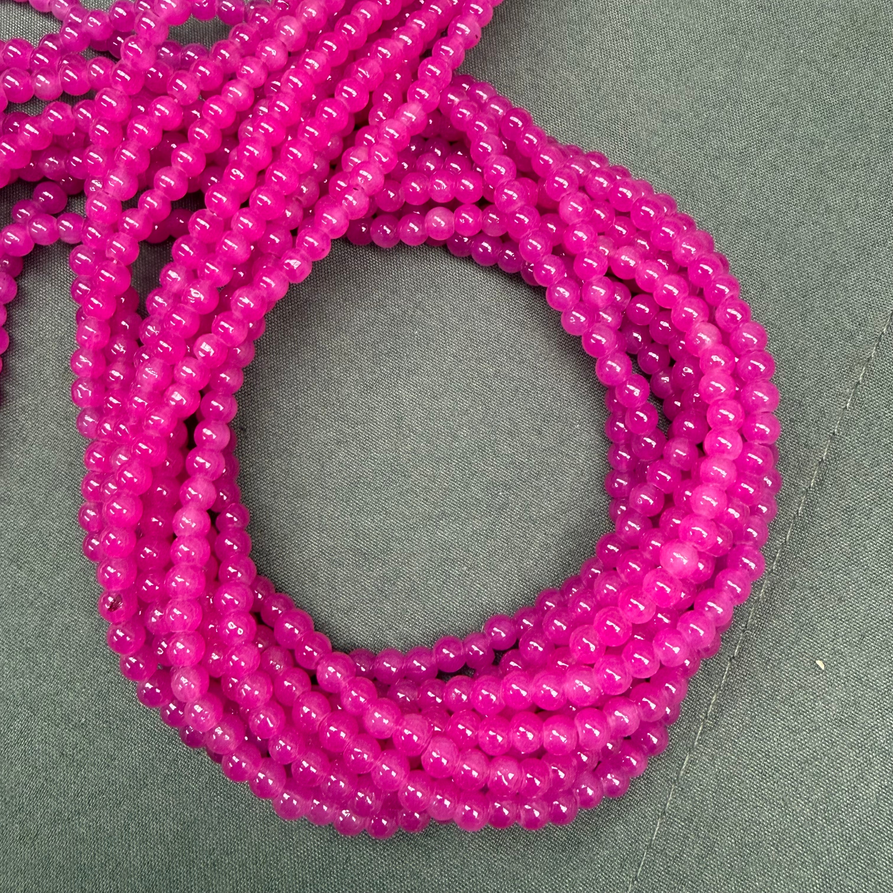 4mm Fuchsia Pink Glass Bead Strand 31" Loop $6.00