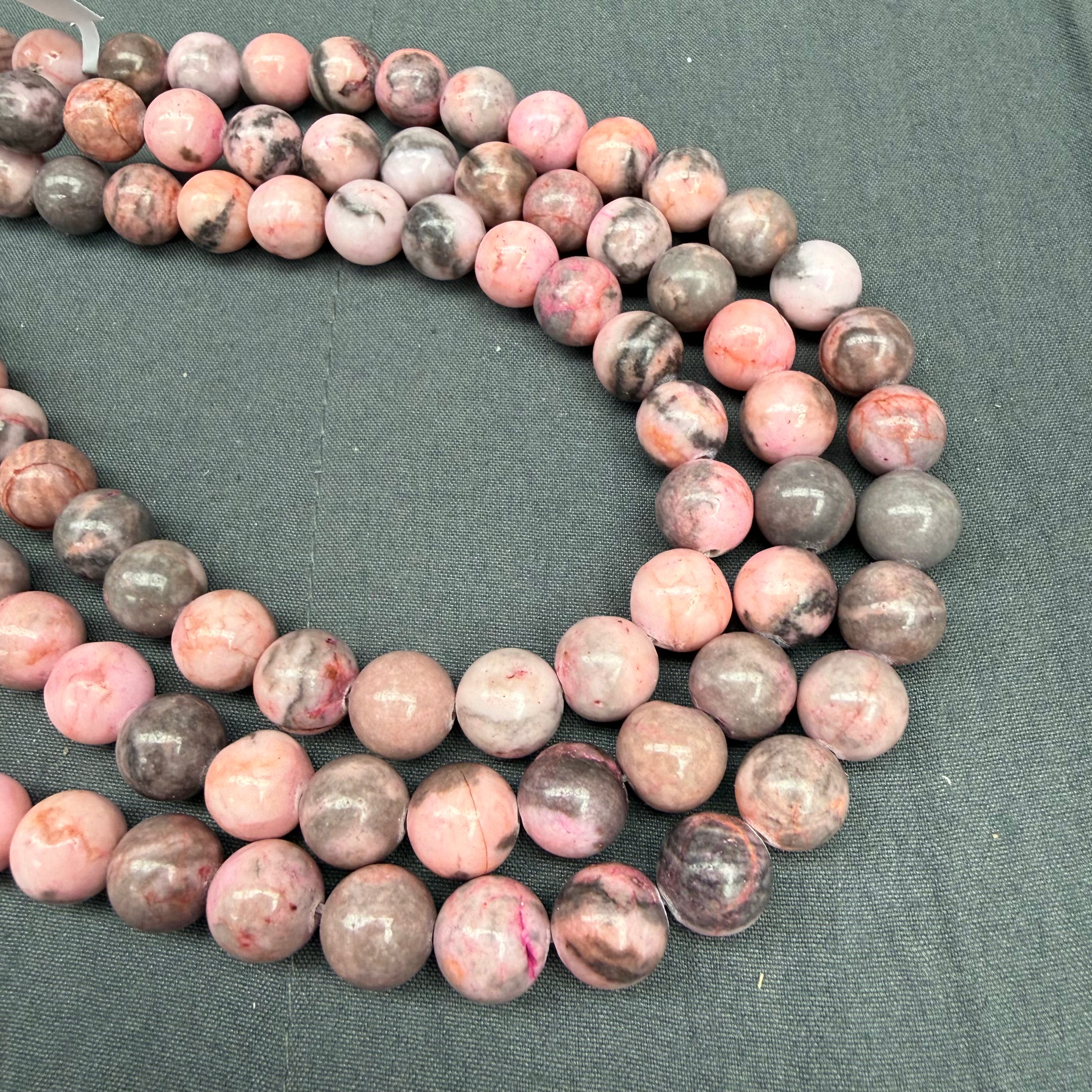 10mm Natural Pink Zebra Jasper Bead Strand D12