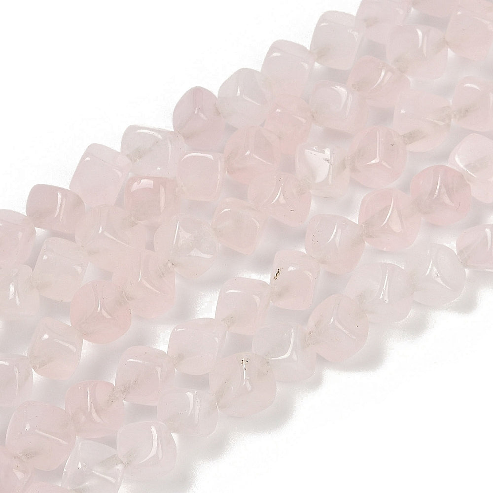8mm Rose Quartz Corner-Drilled Cube Bead Strand Z14