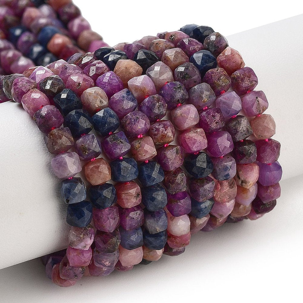 4mm Ruby and Sapphire Faceted Cube Bead Pack (10 Beads) J8