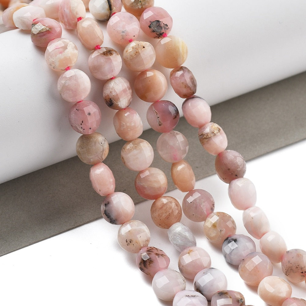 6mm Faceted Pink Opal Coin Bead Third Strand M12