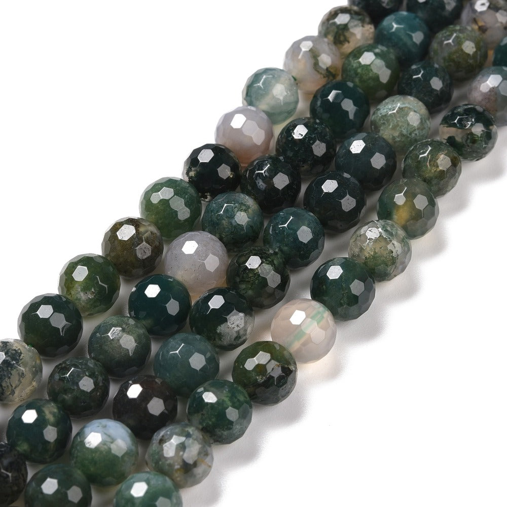 8mm HQ Faceted Moss Agate Bead Strand B15