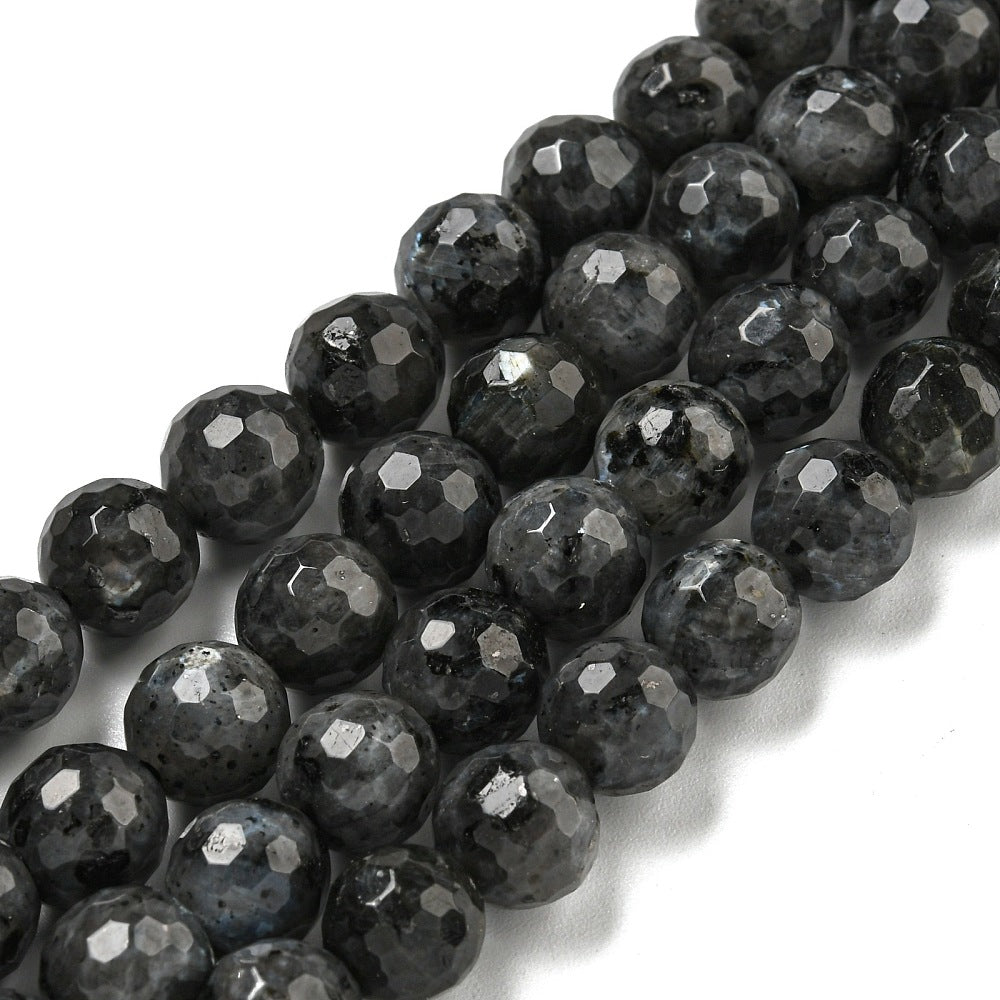 8mm Faceted Larvikite Bead Strand V12