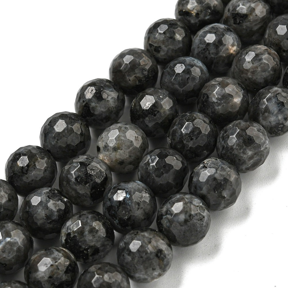 10mm Faceted Larvikite Bead Strand W15