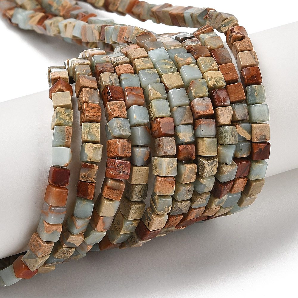 4mm Aqua Terra Jasper Faceted Cube Bead Pack (10 Beads) F47