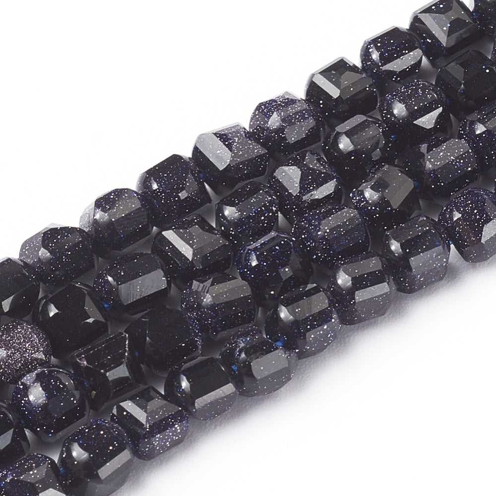 6mm Navy Goldstone Faceted Cube Bead Pack (10 Beads) Q7
